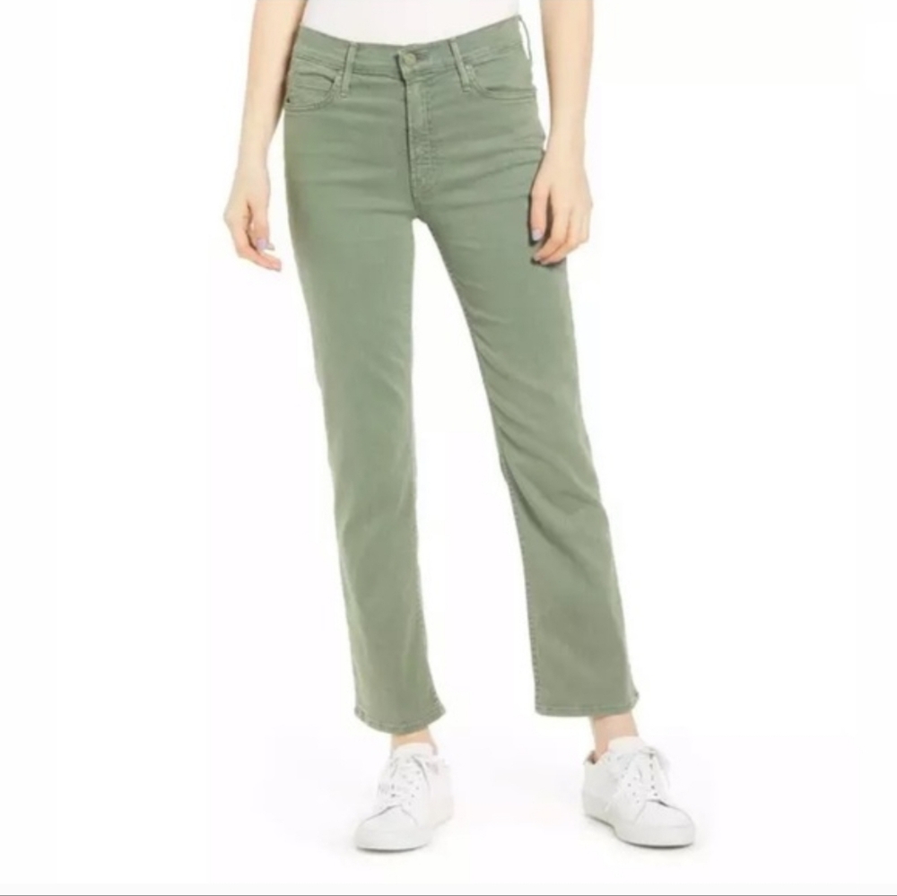Mother Dutchie Ankle Straight Leg Jean In Army Green Size 26